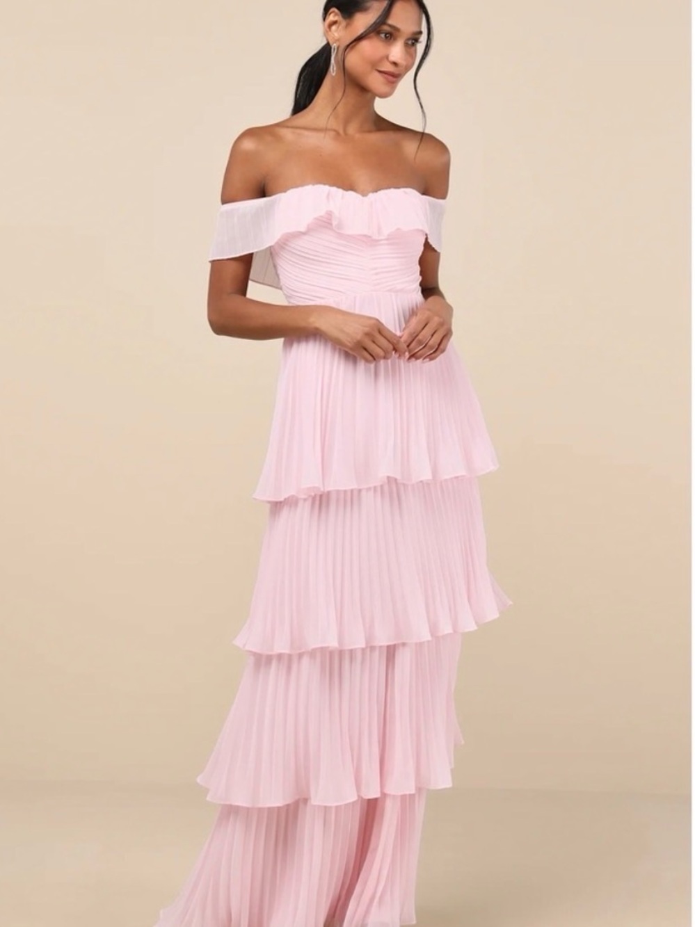 Lulus Romantic Pink Tiered Pleated Maxi Dress